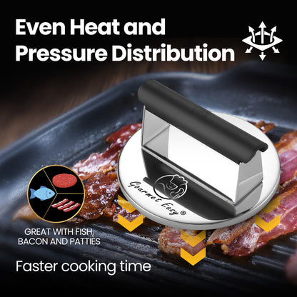 Even heat and pressure distribution — great with fish, bacon and patties, faster cooking time