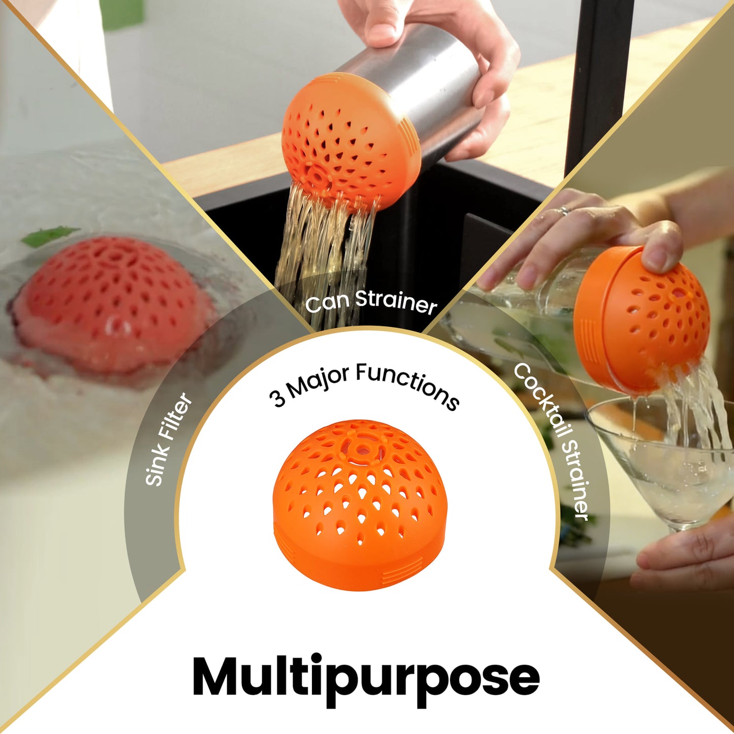 Multipurpose: works as a can strainer, sink filter and cocktail strainer