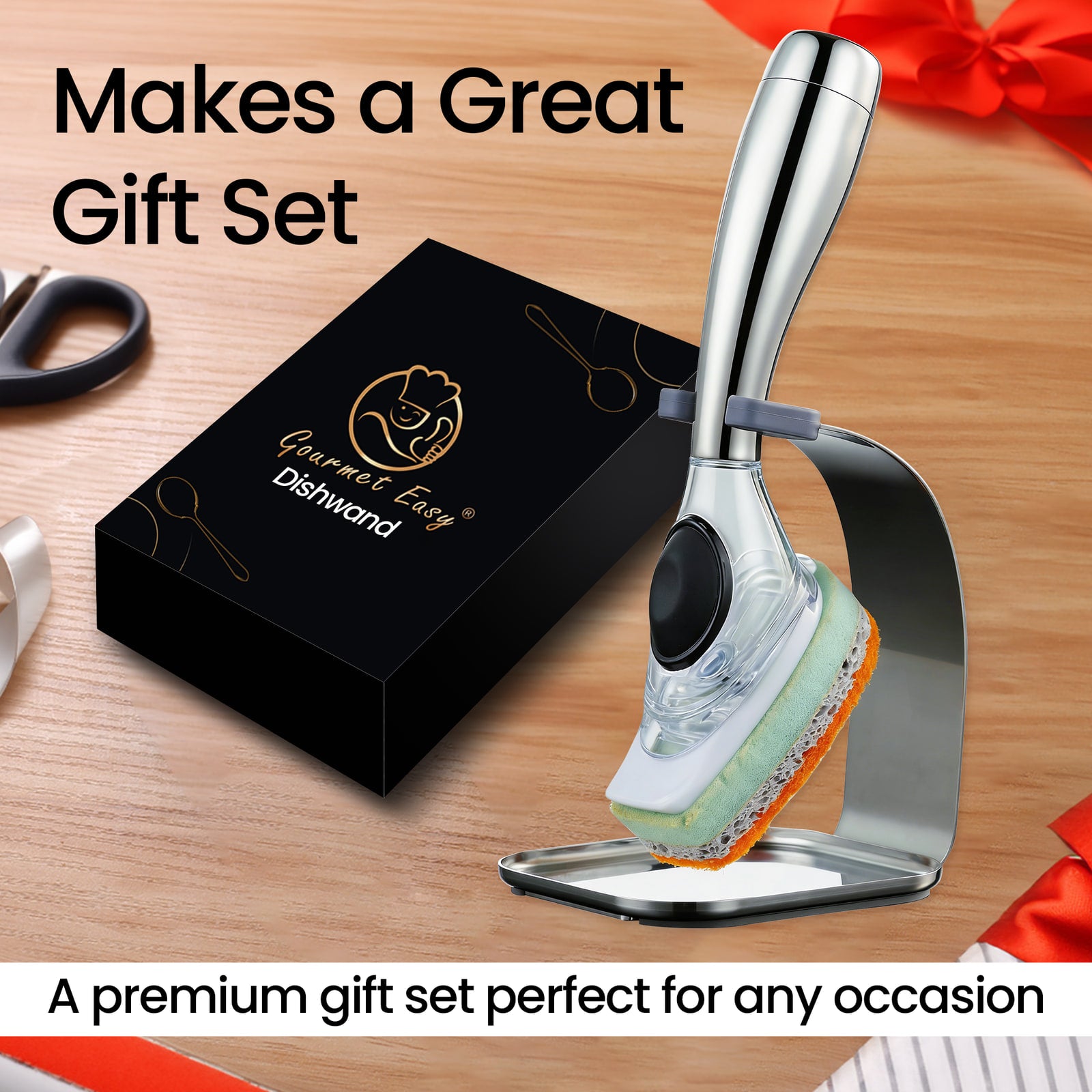 Dishwand presented in a black gift box with ribbon