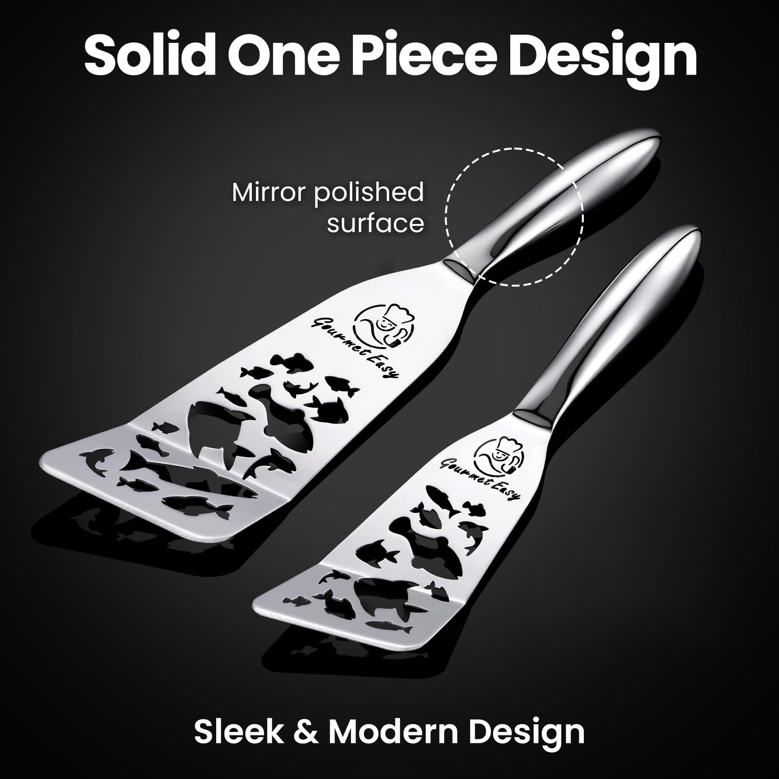 Solid one piece design with a mirror polished surface, sleek and modern
