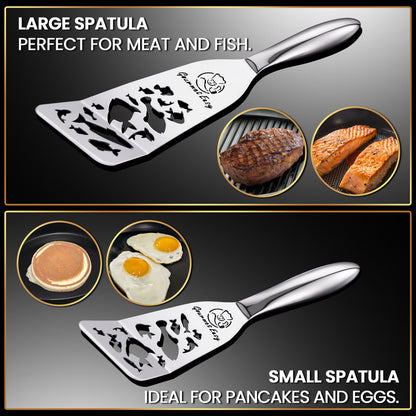 Large spatula for meat and fish, small spatula for pancakes and eggs