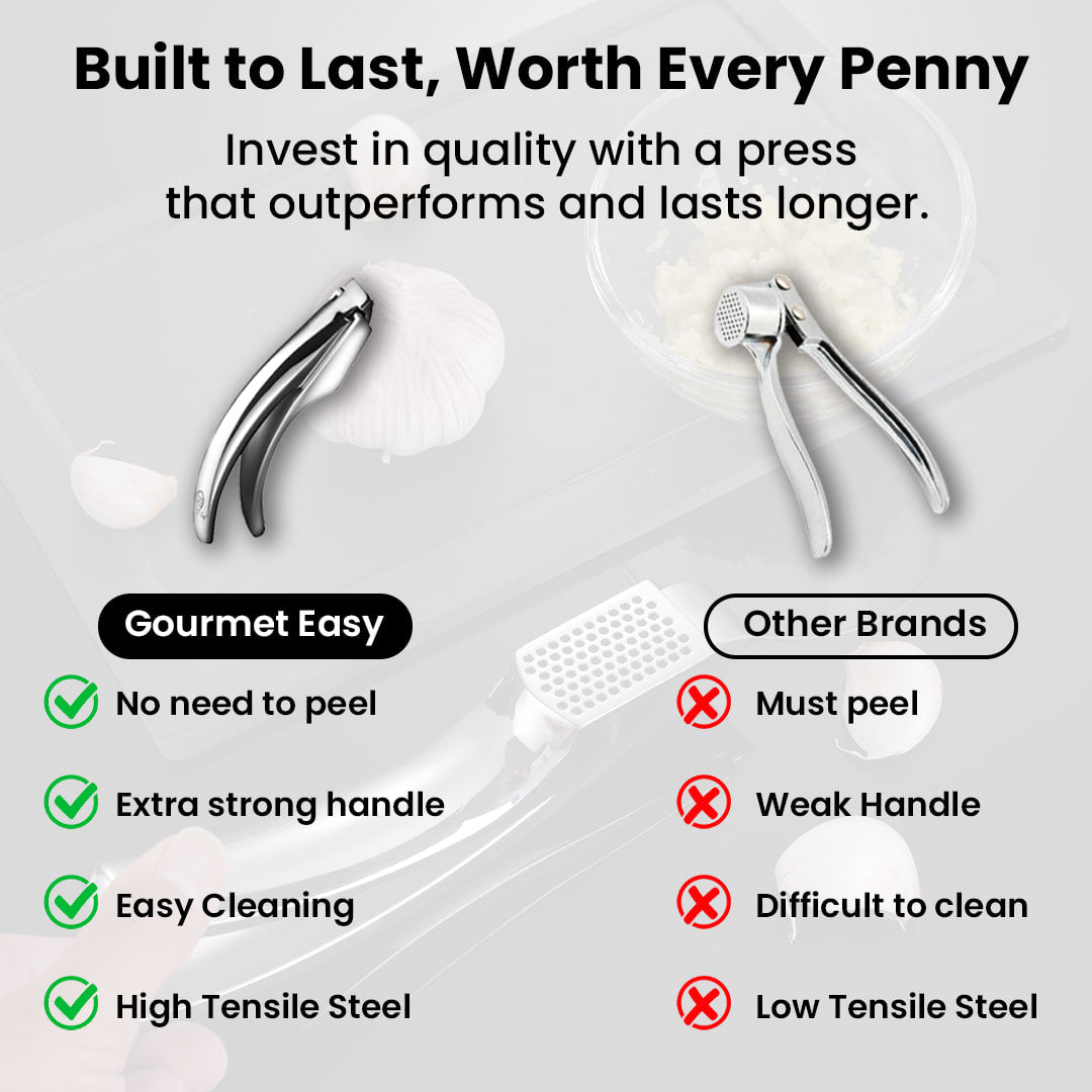 Comparison chart: Gourmet Easy Garlic Easy against other garlic presses