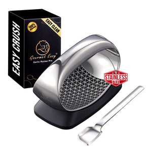 Gourmet Easy Garlic Rocker Pro with its gift box and scraper