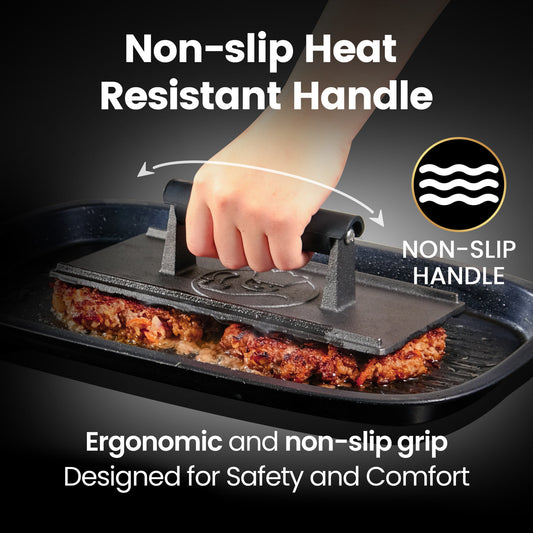 Non-slip heat resistant handle, ergonomic and designed for safety and comfort