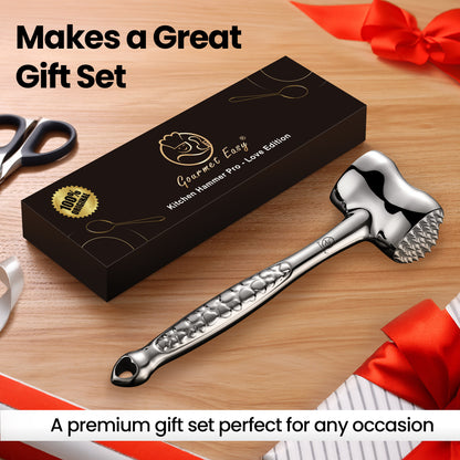 Meat Tenderizer Love Edition presented in a black gift box with ribbon