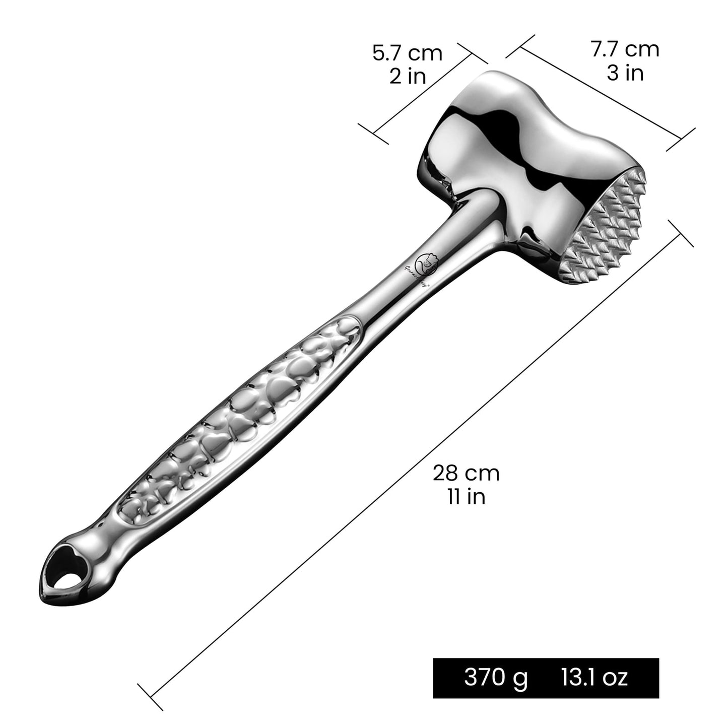 Meat Tenderizer Love Edition dimensions: 28 cm long, 7.7 cm head, 370 g
