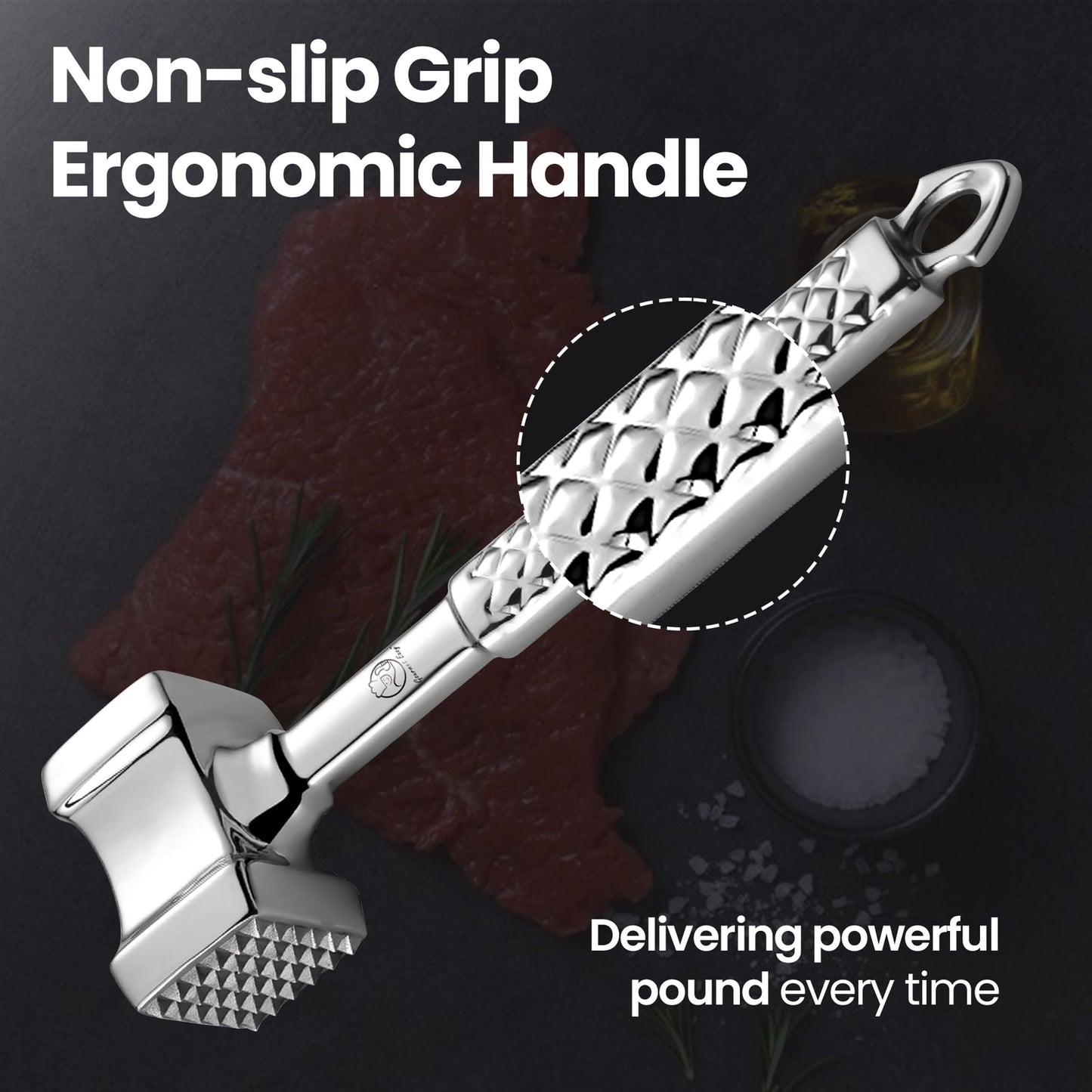Non-slip grip ergonomic handle, delivering a powerful pound every time