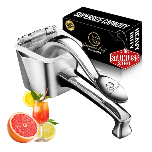 Gourmet Easy Juicer with its supersize-capacity gift box, grapefruit and a cocktail