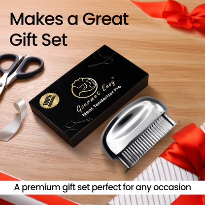 Meat Tenderizer Needle presented in a black gift box with ribbon