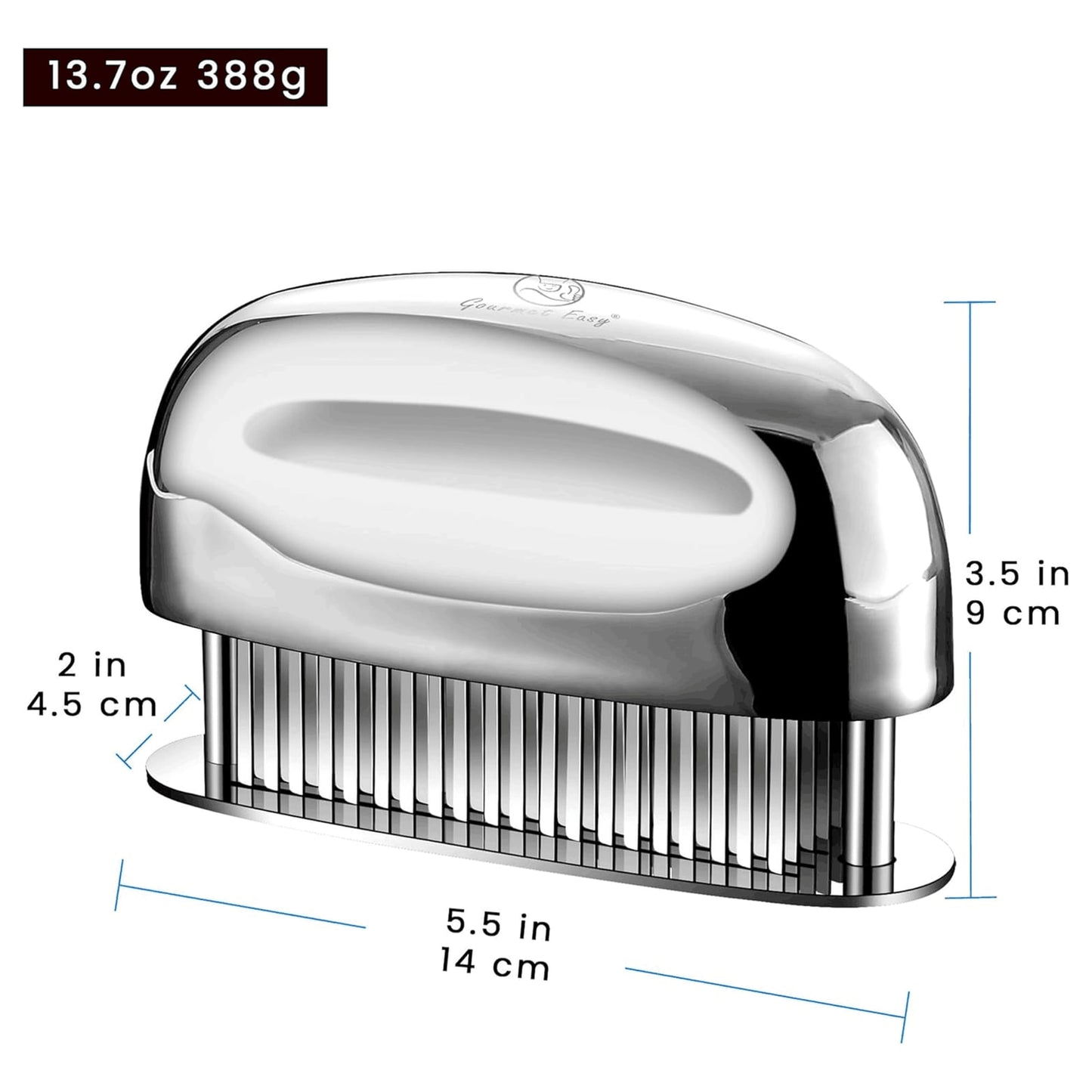 Meat Tenderizer Needle dimensions: 5.5 in wide, 3.5 in tall, 2 in deep