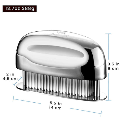 Meat Tenderizer Needle dimensions: 5.5 in wide, 3.5 in tall, 2 in deep