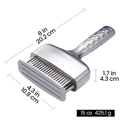 Meat Needle Luxe dimensions: 8 in long, 4.3 in wide, 1.7 in deep, 15 oz