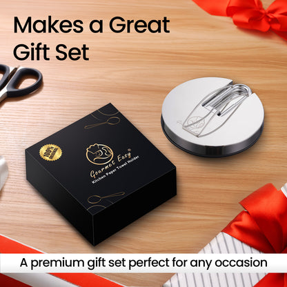 Kitchen Paper Towel Holder presented in a black gift box with ribbon