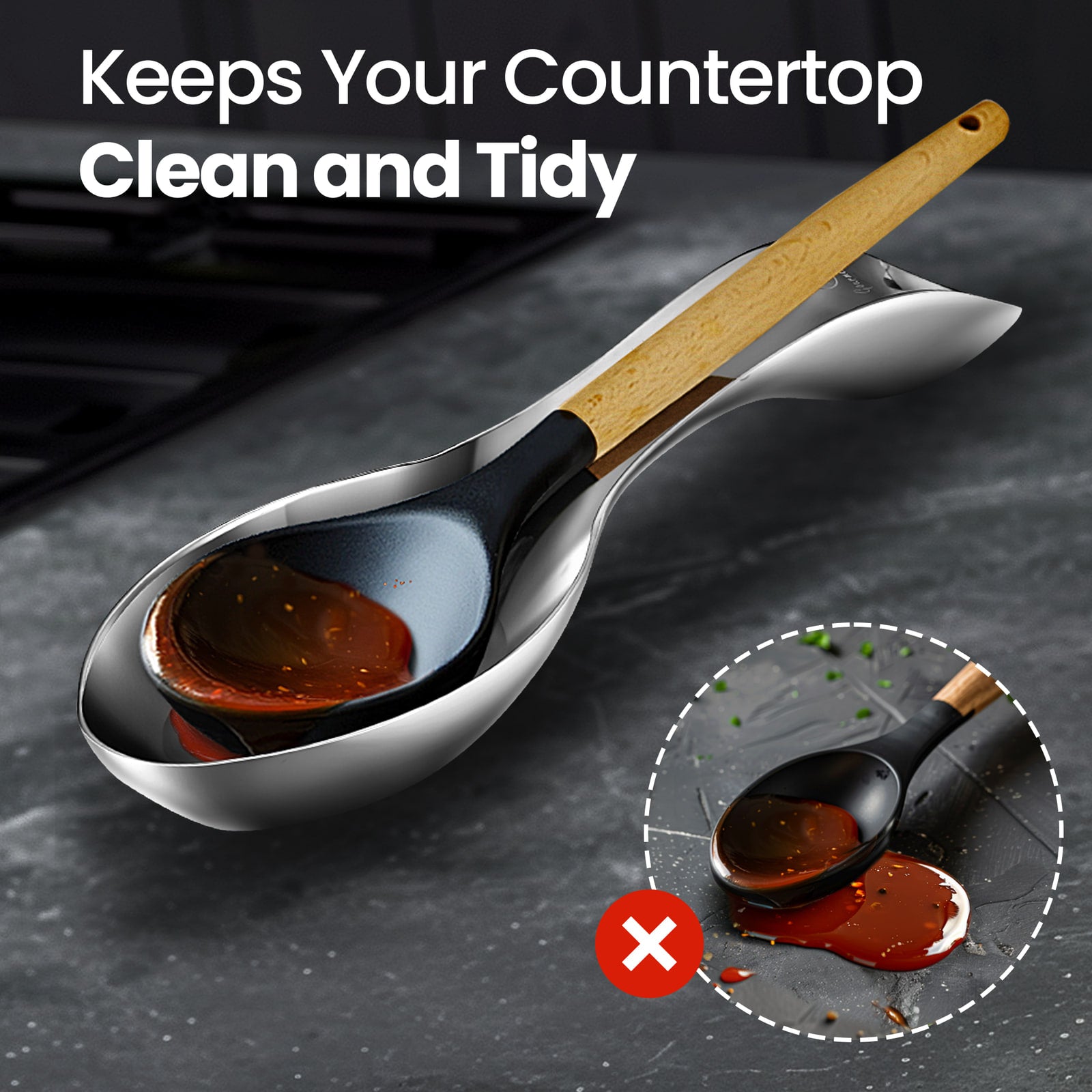 Keeps your countertop clean and tidy — catches drips from a sauce spoon