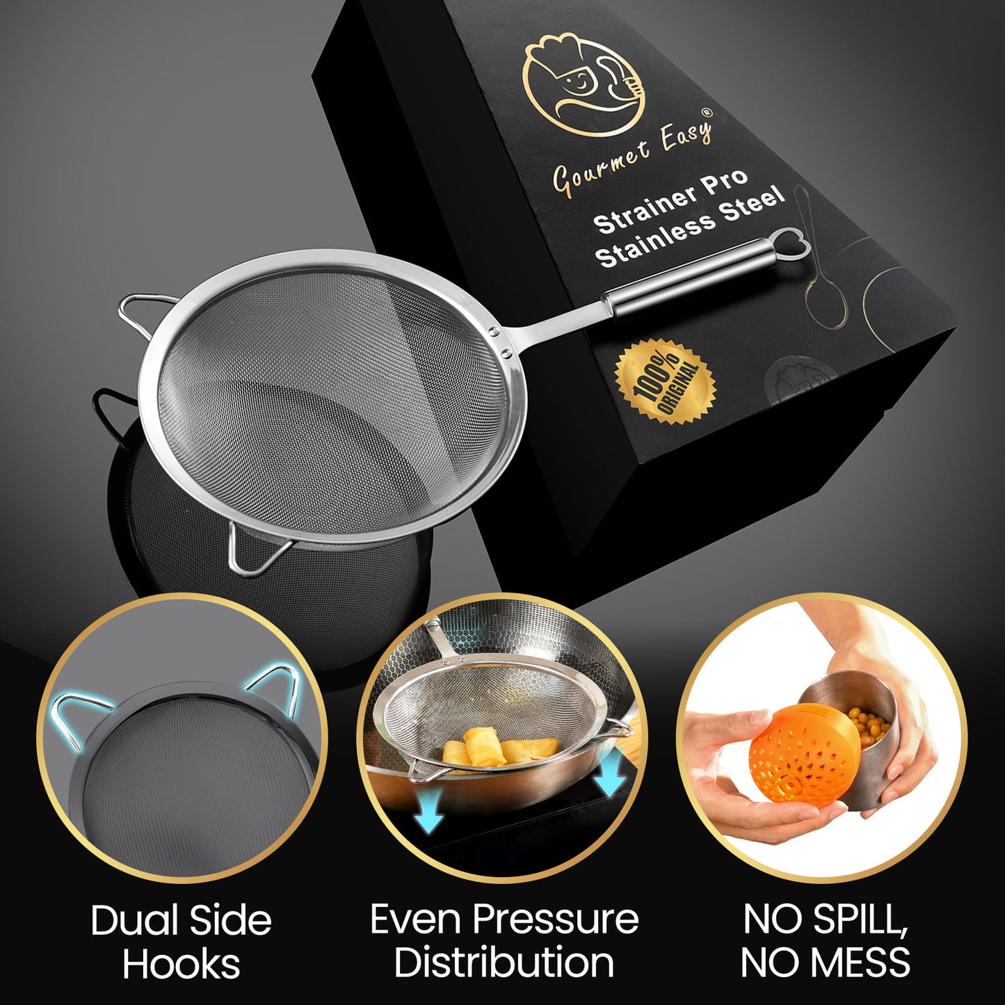 Dual side hooks, even pressure distribution, no spill and no mess