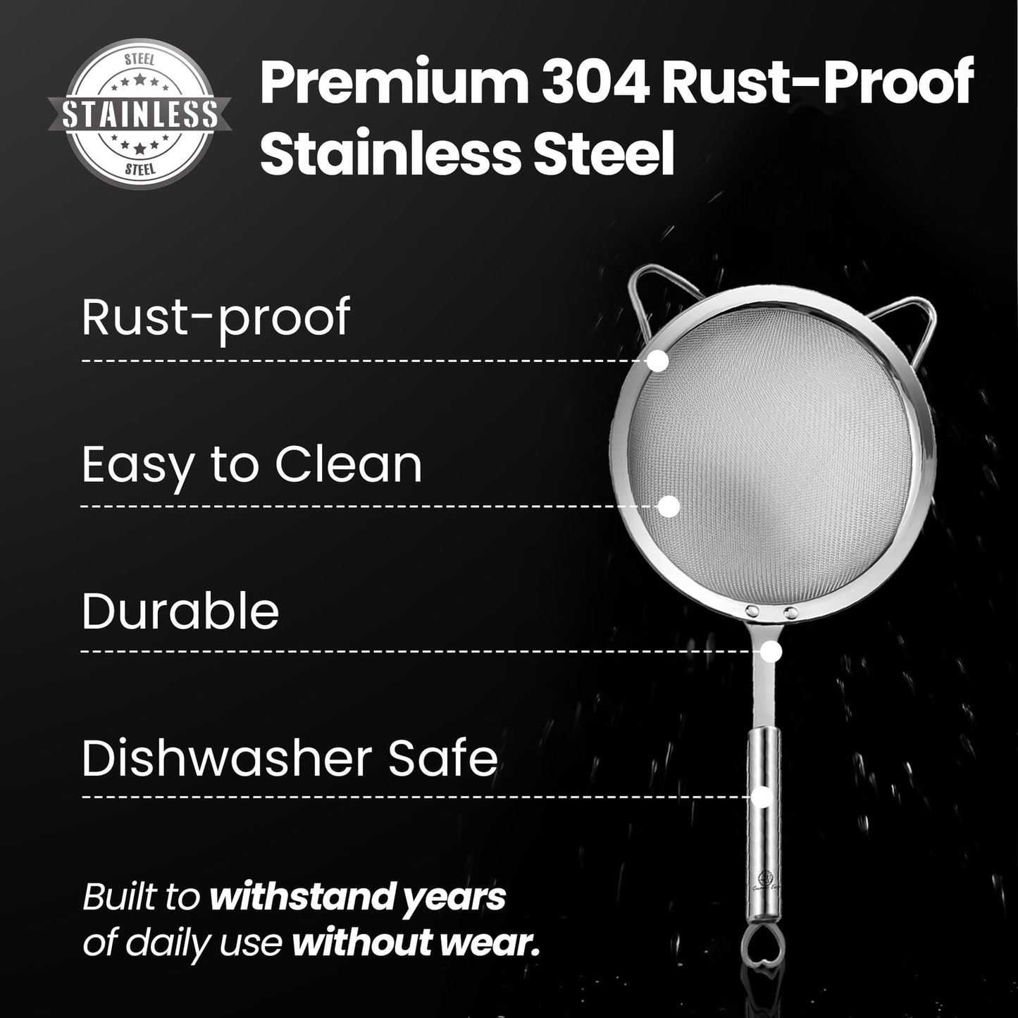 Premium 304 rust-proof stainless steel: rust-proof, easy to clean, durable, dishwasher safe
