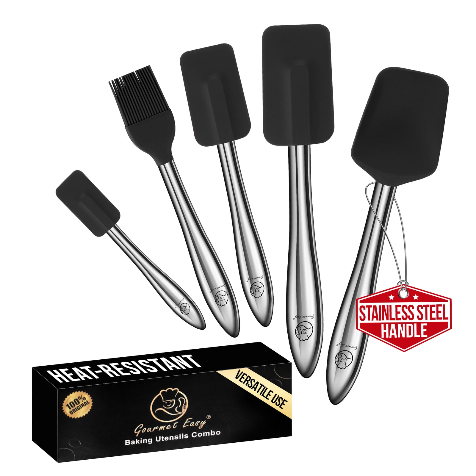 Gourmet Easy 5pcs Kitchen Utensils Set in black with its heat-resistant gift box