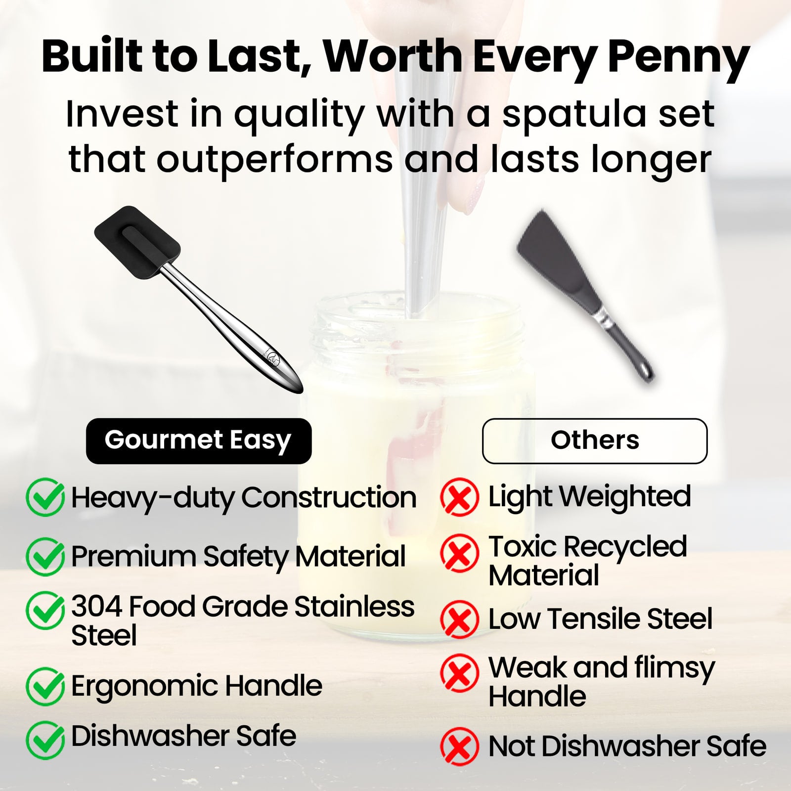 Comparison chart: Gourmet Easy utensils set against other spatula sets