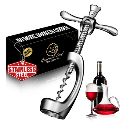 Gourmet Easy Wine Opener with its gift box, a bottle and a glass of red wine