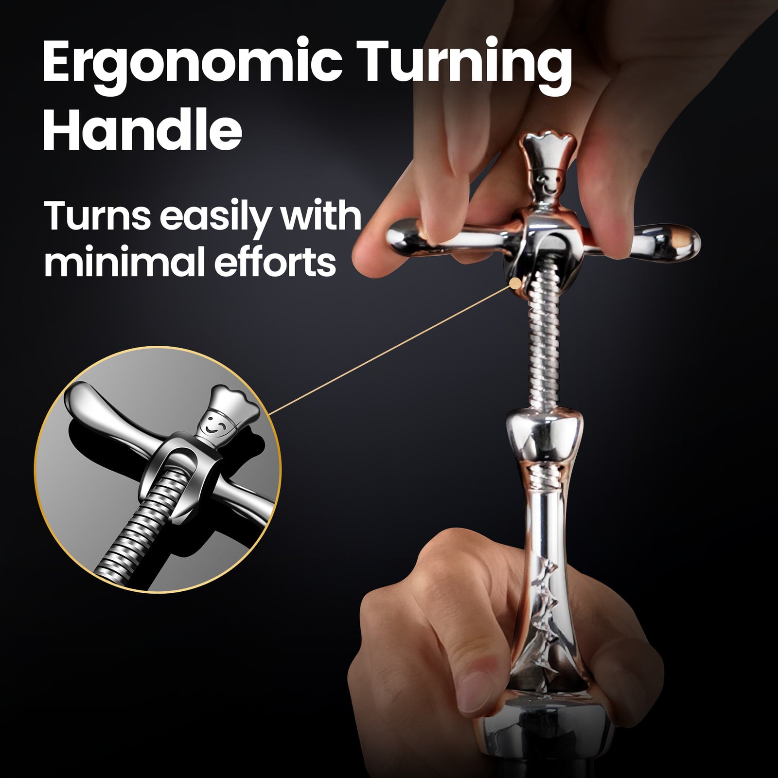 Ergonomic turning handle that turns easily with minimal effort