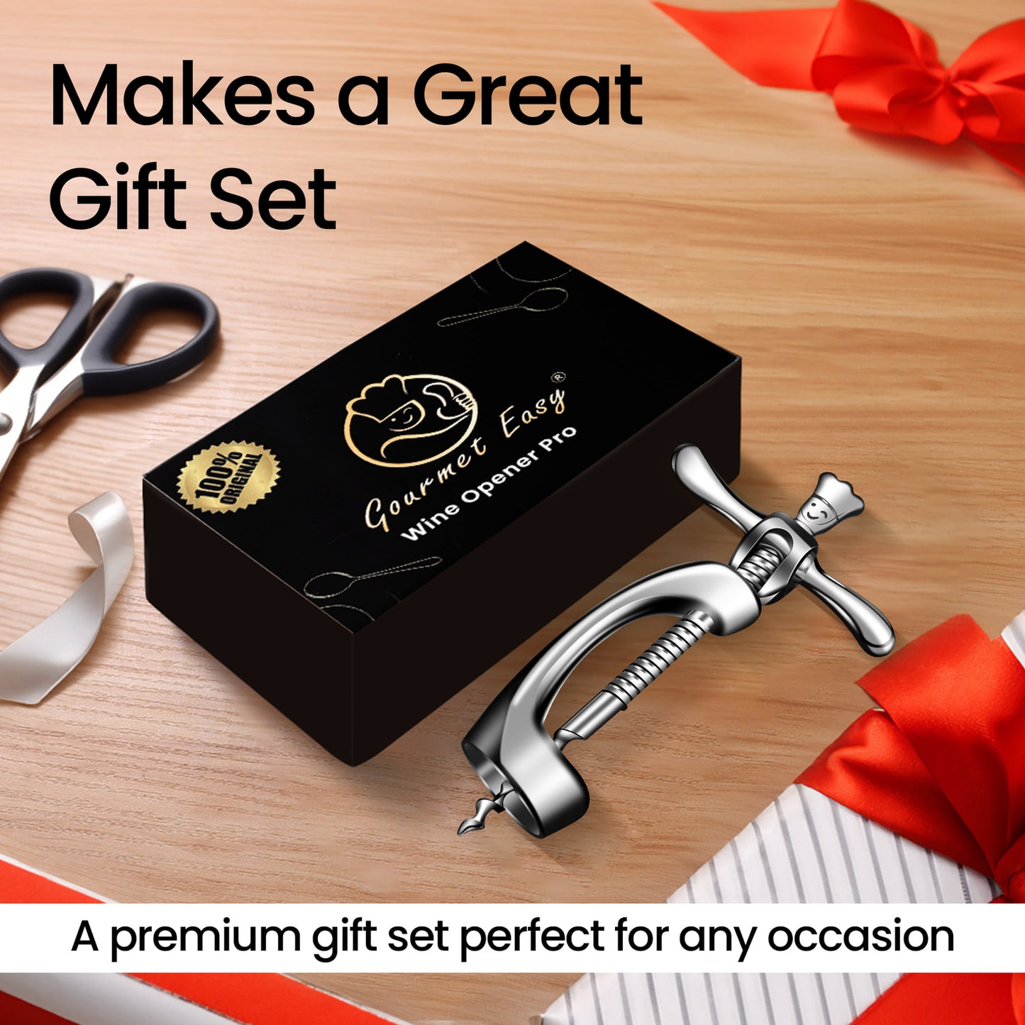 Wine Opener presented in a black gift box with ribbon