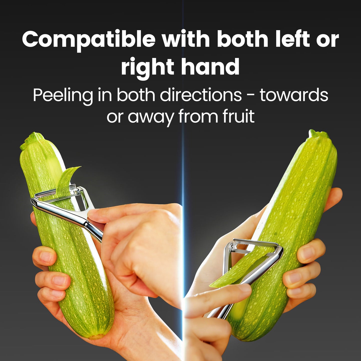Compatible with both left or right hand — peeling a courgette in both directions